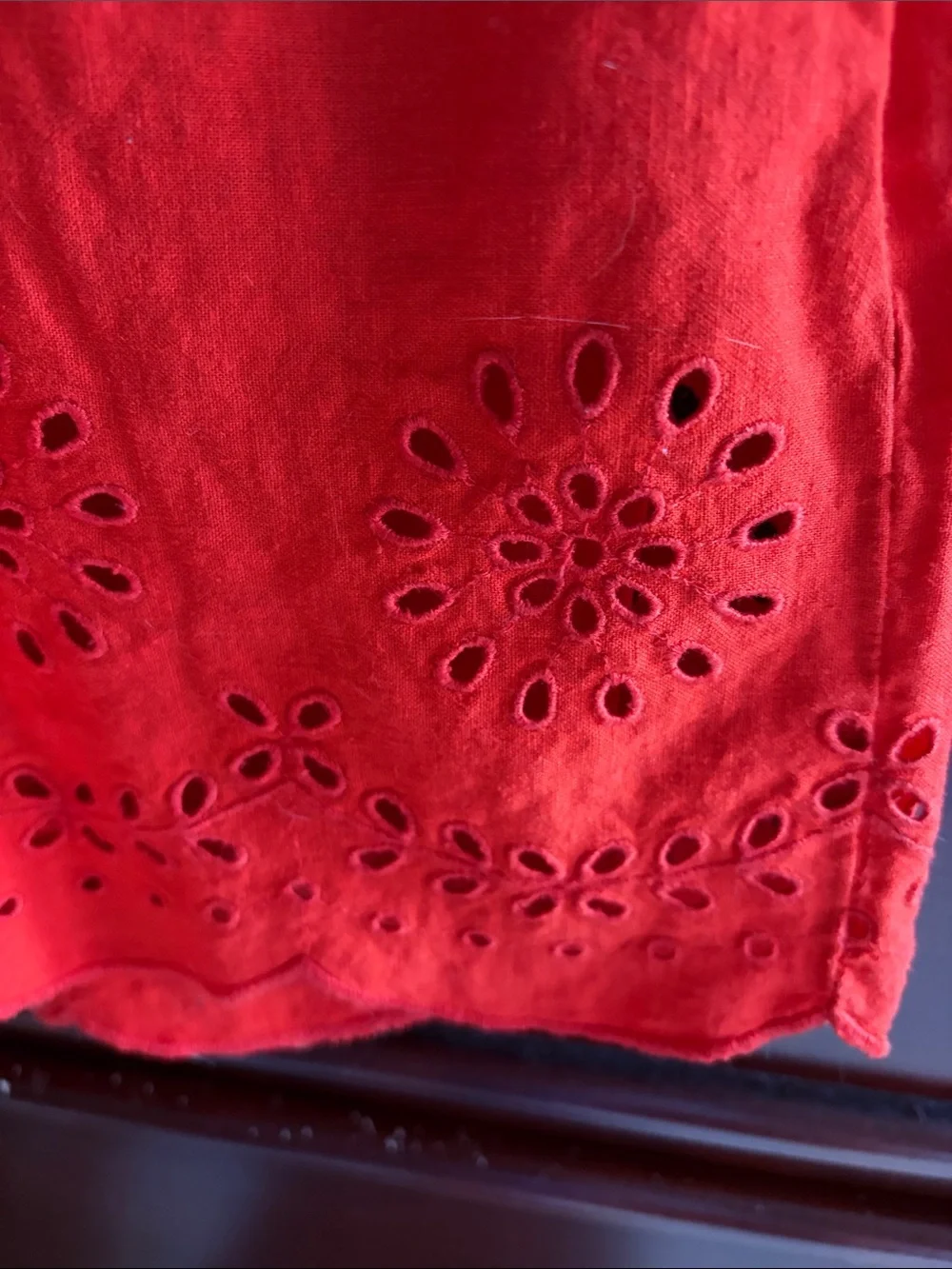 LOFT Red Eyelet Cotton Shorts - Picture 3 of 8